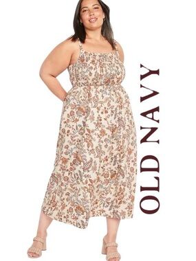 XXL OLD NAVY Cotton Poplin Print Dress with Smocking and Back Cut Out